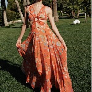 My Beachy Side Monarch Butterfly Floral Begonia Cut Out Maxi Dress NWT Size S